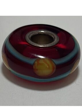 Trollbeads Red China bead Red and Teal Glass charm sterling silver core